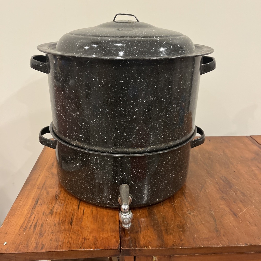 Graniteware 3pc Baked Enamel Double Steam Seafood Pot w/ Steel Broth Spigot